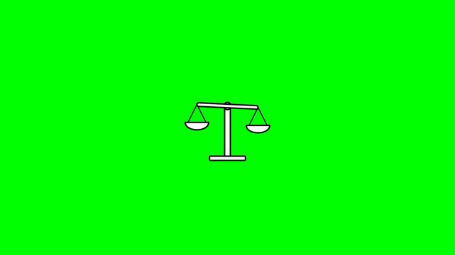 Animated Justice Scale Icon on Green Screen Background.