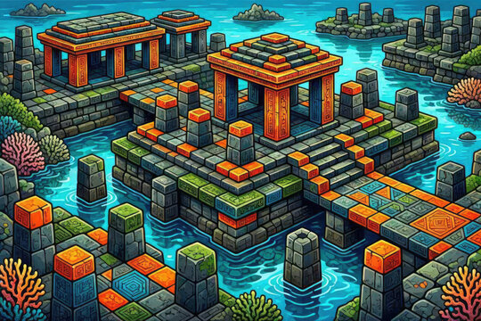 Vibrant Maximalist Choquequirao Inca Ruins Chaos Design Vector
