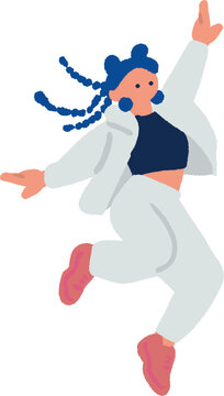 ジャンプやダンスポーズをする女性の手描きイラスト