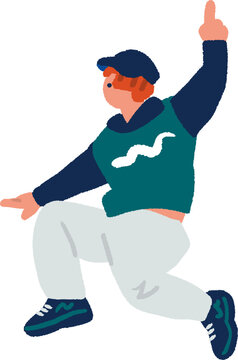 浮遊感のあるジャンプやダンスポーズをする男性の手描きイラスト