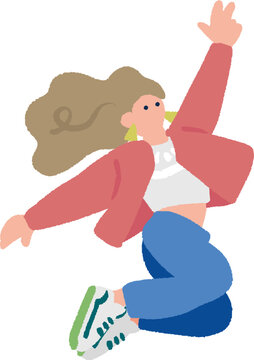 浮遊感のあるジャンプやダンスをする女性のイラスト