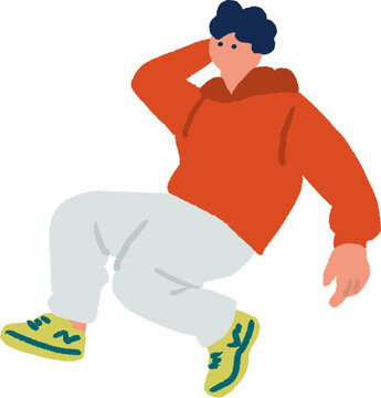 浮遊感のあるジャンプやダンスポーズをする男性の手描きイラスト