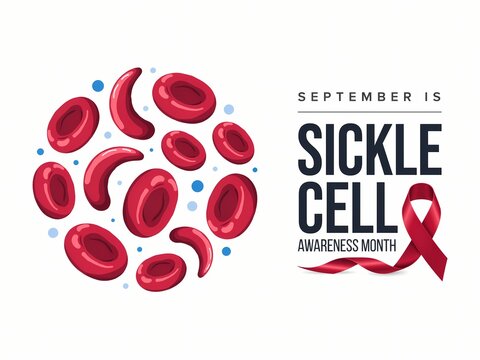 September is sickle cell awareness month banner with red blood cells