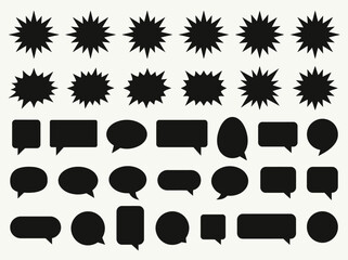 Fototapeta premium Black Speech Bubble and Comic Starburst Silhouette Set