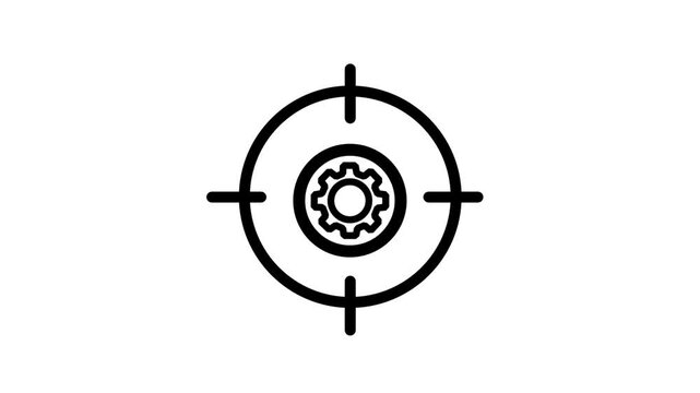Target Gear Setting Animated Icon. Animated line icon showing crosshair target with gear wheel inside representing strategic goal management optimization and focus.