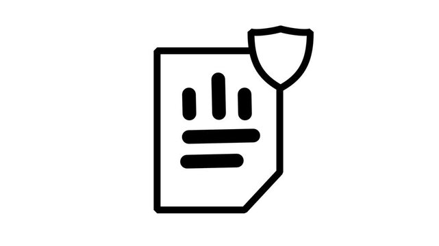 Protected Document Report Animated Icon. Animated line icon featuring business document report with security shield for confidential file data protection and privacy.