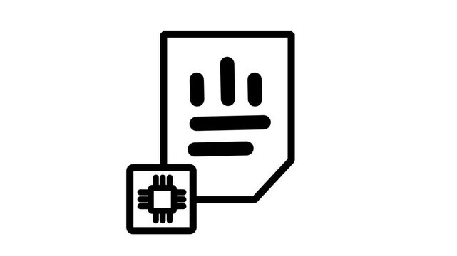Microchip Document Processing Animated Icon. Animated line icon featuring business report document with CPU microchip for automated data processing and digital analysis.