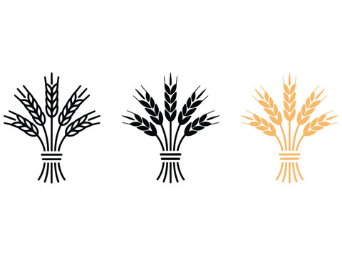 Golden wheat ear icons, organic cereal grain stalks, 3 bakery vector logos Editable Vector