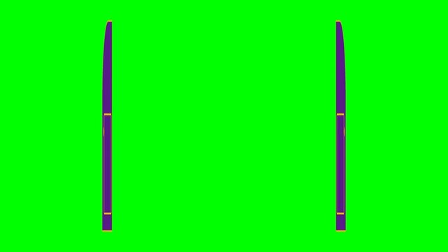 Animated Purple Double Doors Opening and Closing on Green Screen Background.