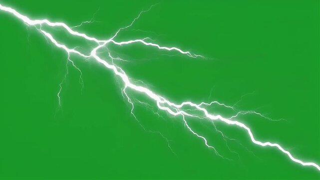 A bright white lightning bolt flashes across a solid green background.