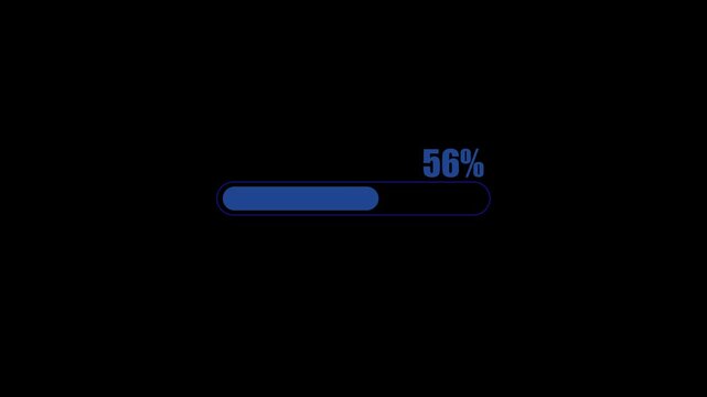 Animated progress bar from zero to hundred increasing percentage animation on black background. Bright loading bar. Loading animation- Footage loading icon suitable for download progress animation