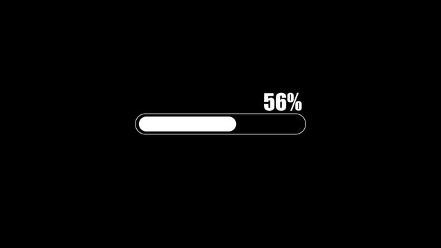 Animated progress bar from zero to hundred increasing percentage animation on black background. Bright loading bar. Loading animation- Footage loading icon suitable for download progress animation