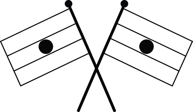 Two crossed flag icons with central black dots on white stripes