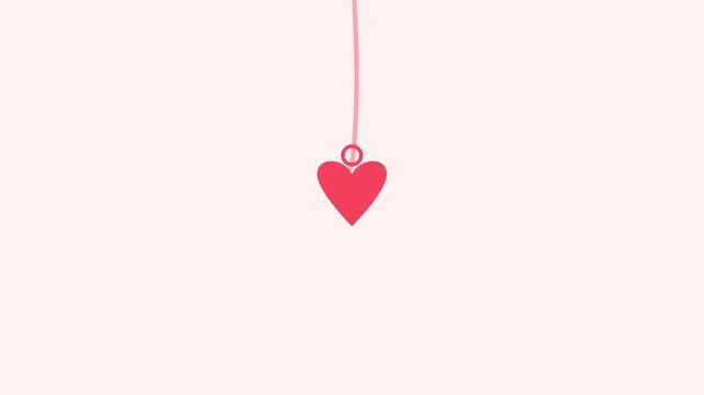 Minimalist Animation of a Red Heart Swinging on a String Against a Soft Pink Background.
