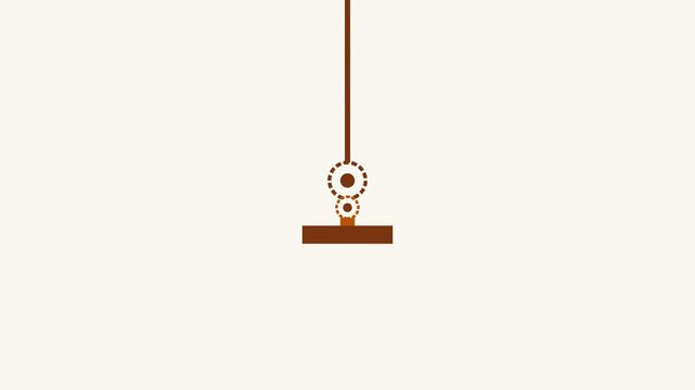 A mechanical pendulum swinging back and forth against a plain white background.