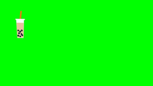 Animated Bubble Tea Cup with Straw on Green Screen Background.