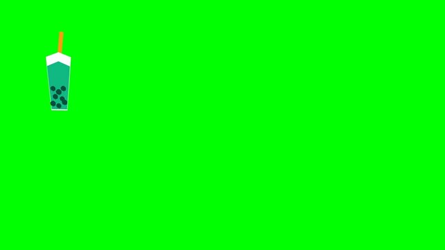 Animated Green Bubble Tea Cup with Straw on Chroma Key Background.