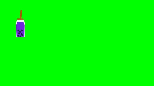 Animated Purple Bubble Tea Cup Moving on Green Screen Background.