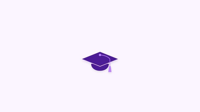 Minimalist Purple Graduation Cap Icon Animation on Plain Background.