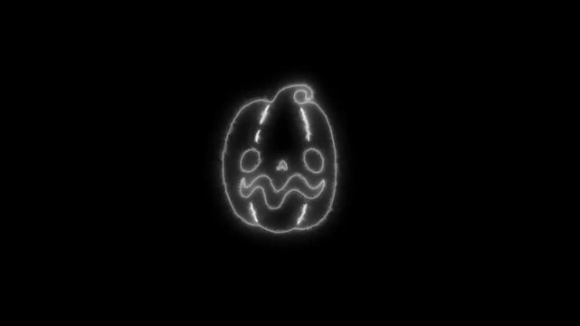 Glowing White Neon Halloween Pumpkin Outline Animation on Black Background 4K