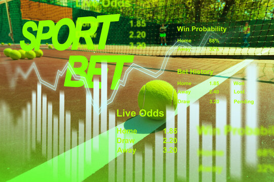 Sports betting odds displayed on a green background with tennis balls and a tennis court