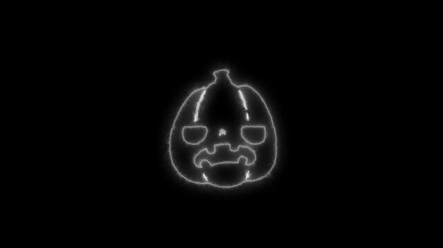 Glowing White Neon Halloween Pumpkin Outline Animation on Black Background 4K