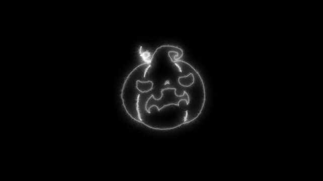 Glowing White Neon Halloween Pumpkin Outline Animation on Black Background 4K
