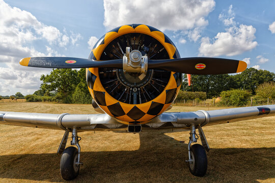 Close up of a vintage aircraft propeller and cowling