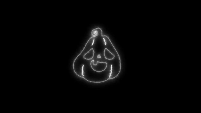 Glowing White Neon Halloween Pumpkin Outline Animation on Black Background 4K