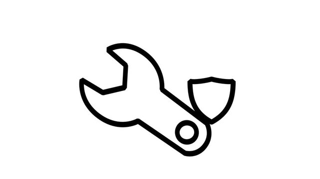 Secure Repair Tool Animated Icon. Animated line icon featuring spanner wrench with shield symbol representing cyber security maintenance system protection and repair.