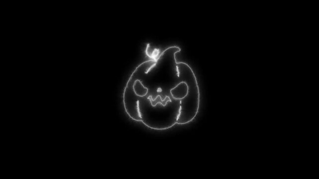 Glowing White Neon Halloween Pumpkin Outline Animation on Black Background 4K