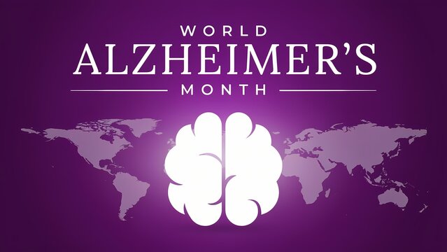 World Alzheimer's Month banner with brain icon and global map graphic