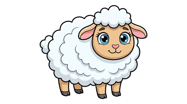 Cute cartoon fluffy white sheep illustration
