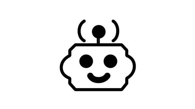 AI Chatbot Service Animated Icon. Animated line icon featuring cute AI chatbot head with antenna for modern automated customer service and smart technology.