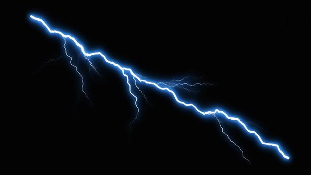 A bright blue lightning bolt strikes diagonally across a pitch black background.