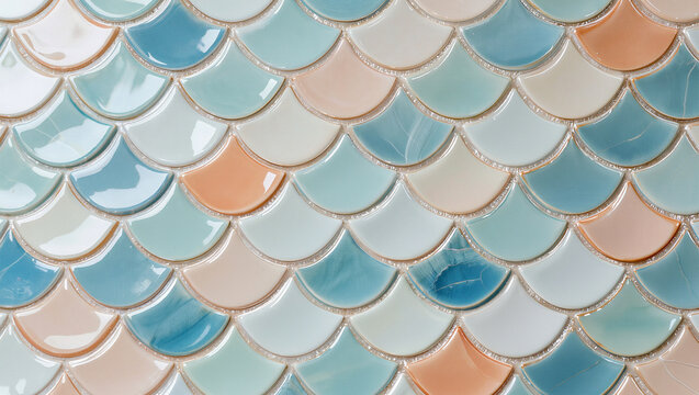 Turquoise scale ceramic tile pattern background