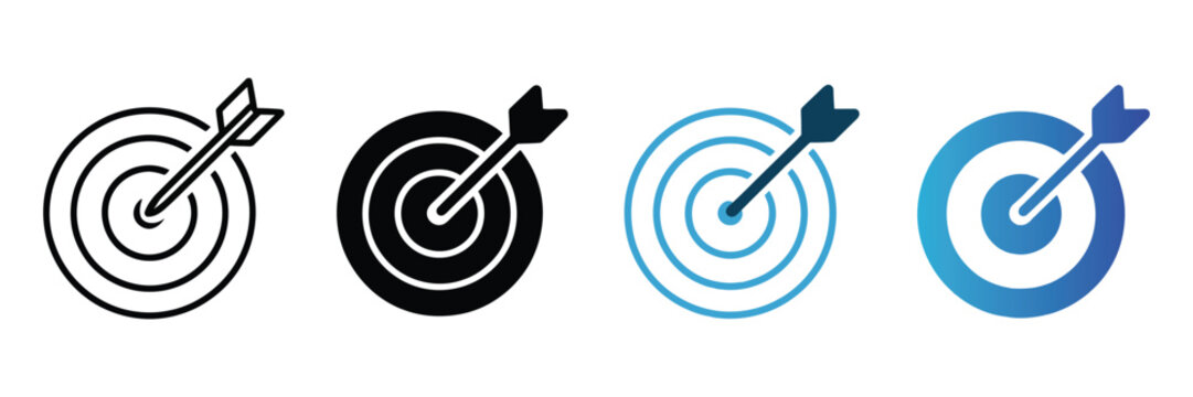 Business target icon set with bullseye, arrow and success symbols for strategy, goals, achievement and growth concepts