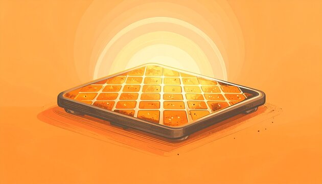 Modern smartphone with glowing screen on orange background.