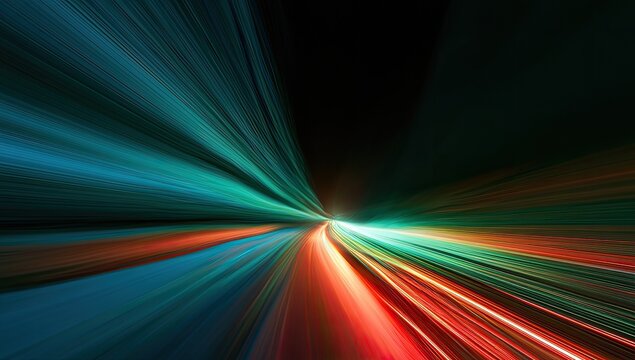 Streaks of light blur on a dark background, creating a sense of speed and motion