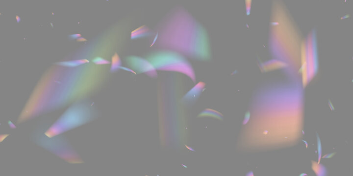 Iridescent crystal shards scatter rainbow light. PNG prism flares shimmer across the scene. Glossy highlights create a magical glow.