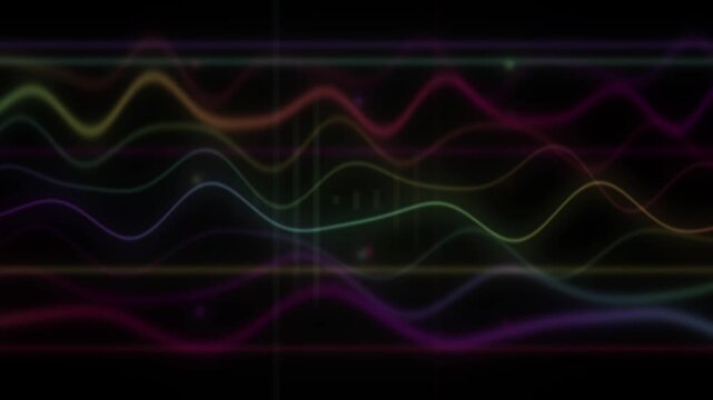 Multicolored wavy lines flow across a dark background to create a continuous repeating loop.