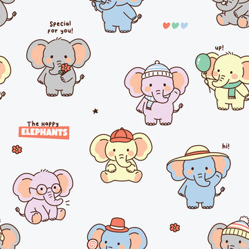 Cute Colorful Cartoon Elephant Background for Baby Textile and Nursery Decor