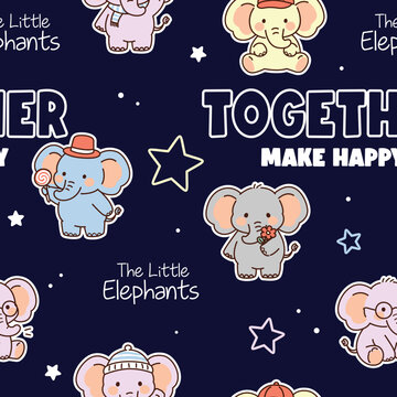 Cute Elephant Cartoon Seamless Pattern Vector for Nursery Textile and Children Design