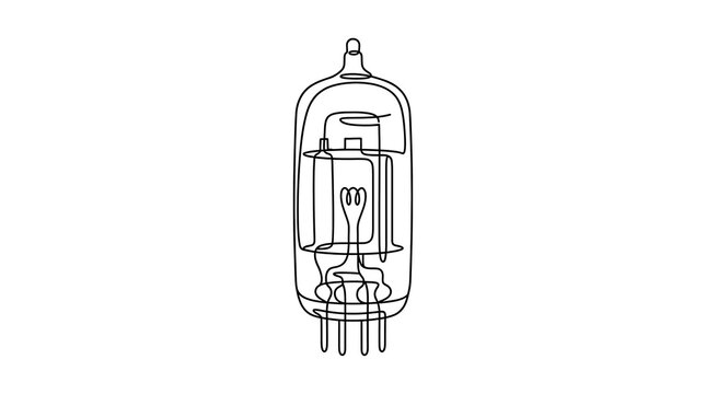 Continuous Line Art Drawing of a Vintage Electronic Vacuum Tube