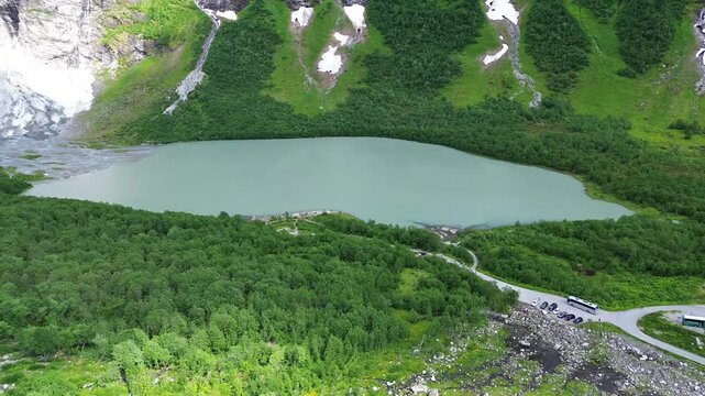 360 Drone Orbit Around B&oslash;yabreen Glacier in Fj&aelig;rland, Norway