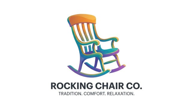 Vintage wooden rocking chair logo design for furniture brand. Retro rocking chair emblem with classic craftsmanship and home decor appeal.