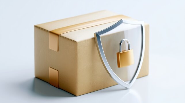 A secure package, symbolized by a shield and padlock, ready for delivery. This image represents the safety and integrity of your goods