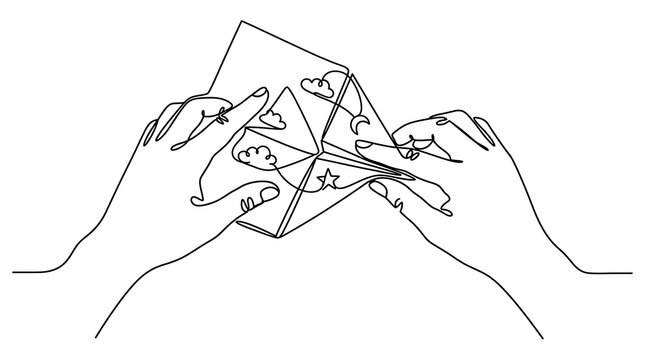 Continuous Line Drawing of Hands Holding a Paper Fortune Teller