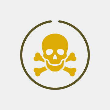 Yellow skull and crossbones toxic danger icon.