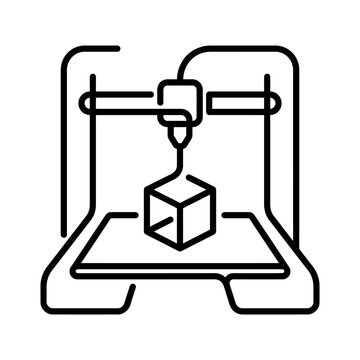3D printer manufacturing cube icon.